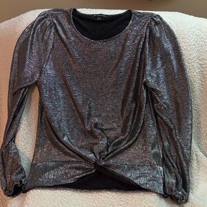 INC International Concepts Metallic Silver Blouse